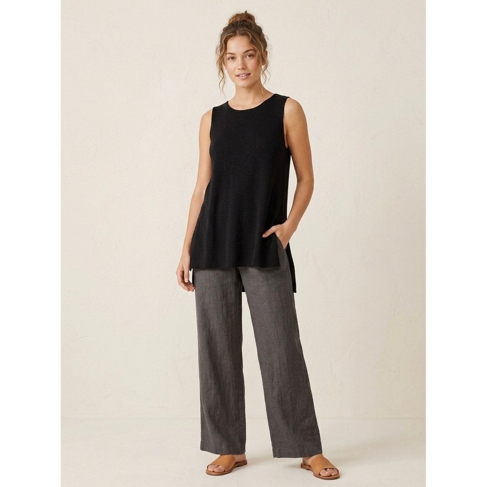 Eileen Fisher Black 100% Wool Sleeveless Tunic Sweater Side Slit Size M